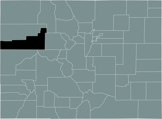 Black highlighted location map of the US Garfield county inside gray map of the Federal State of Colorado, USA