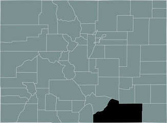 Black highlighted location map of the US Las Animas county inside gray map of the Federal State of Colorado, USA