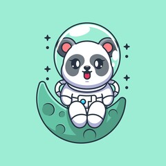 Cute astronaut panda sitting on the moon