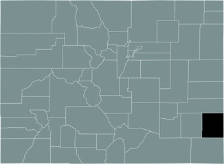 Black highlighted location map of the US Prowers county inside gray map of the Federal State of Colorado, USA