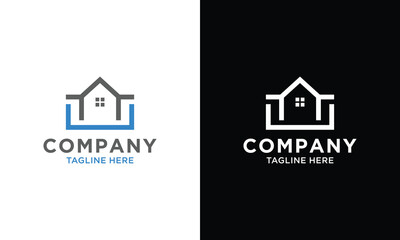 Initial letter U and home line art logo concepts design inspiration. on a black and white background.