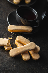Italian cookie savoiardi. Sweet biscuits. Sponge cookies tiramisu.