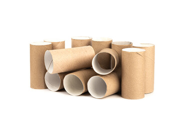 Cardboard rolls from toilet paper isolated on white background.