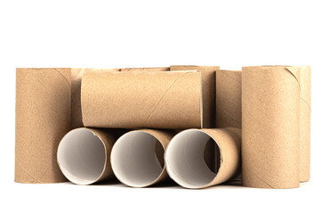 Cardboard rolls from toilet paper isolated on white background.