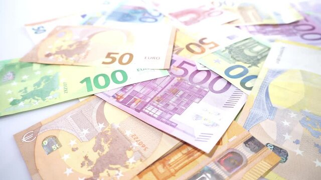 Bargeld Euro Geldscheine Anlage - Banknoten Kamerafahrt