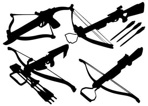 Crossbows with arrows in the set. Vector image.