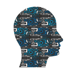 Electronic head.Artificial Intelligence.Human face with circuit board .Vector illustration.