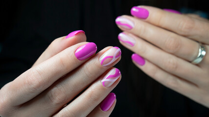 Obraz na płótnie Canvas Art Manicure. Modern style pink Nails Polish.