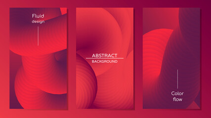 Abstract geometric red vector background with 3d twisted liquid shape. Set of colorful design templates with fluid shapes.