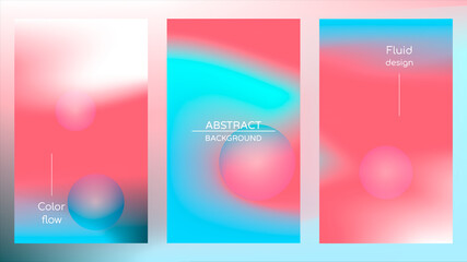 Fototapeta premium Abstract holographic poster, gradient mesh and pearlescent spheres. Iridescent design set template for award, brochure, certificate, banner, wallpaper, presentation, web, ui. Trendy vector background.