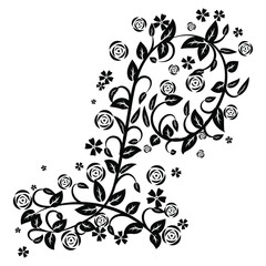 Letter L with botanical elements. Monogram arrangement. Vector floral letter design. Letter with Flowers and Branches. Composition for card, invitation, save the date, logo, business style.