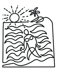 One line drawing of woman walking on beach.
One continuous line drawing of single piece of pizza
