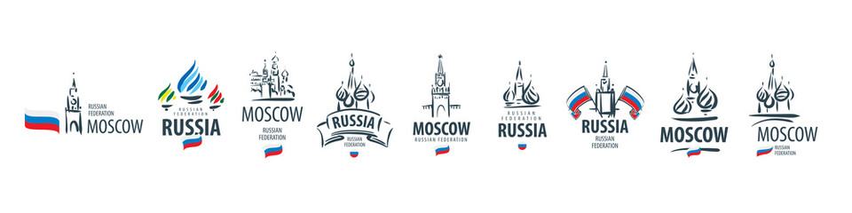 A set of vector icons of Russia, drawn by hand on a white background - obrazy, fototapety, plakaty