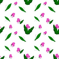 Green peas with purple flowers seamless pattern hand-drawn digital illustration