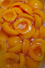 Background of peaches cut in half