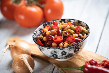 Mixed bean salad, healthy vegetarian meal