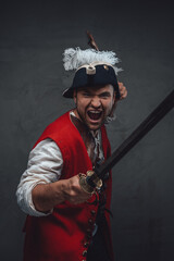 Violent pirate with red jacket and saber