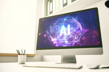 Creative artificial Intelligence symbol concept on modern computer monitor. 3D Rendering