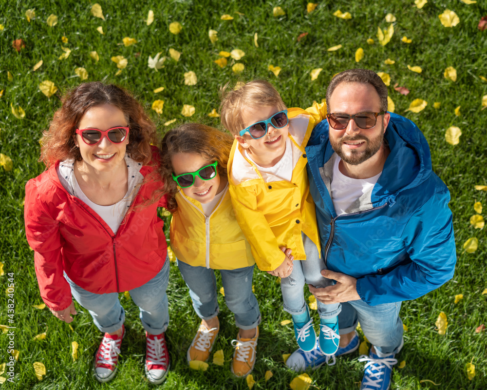 Sticker Happy family outdoor in autumn