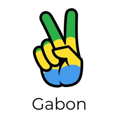 Gabon flag in the form of a peace sign. Gesture V victory sign, patriotic sign, icon for apps, websites, T-shirts, souvenirs, etc., isolated on white background