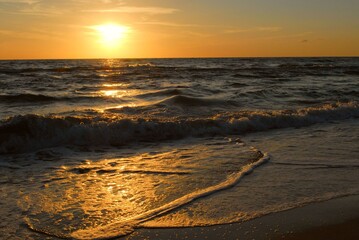 sunset on the Baltic sea beach