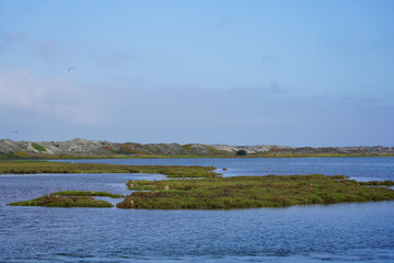 Coastal water inlet with islands California