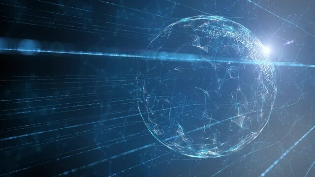Futuristic modern earth globe rotating in cyberspace  technology background.
