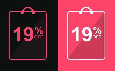 19% off.Sale banner with nineteen percent off in a black and orange bag for store offers.

