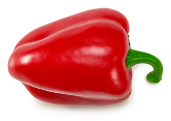 one red sweet bell pepper isolated on white background. clipping path