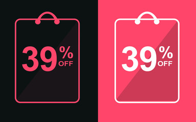 39% off.Sale banner with thirty-nine percent off in a black and orange bag for store offers.

