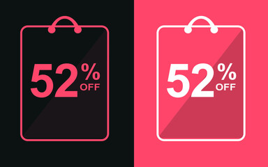 52% off.Sale banner with fifty-two percent off in a black and orange bag for store offers.