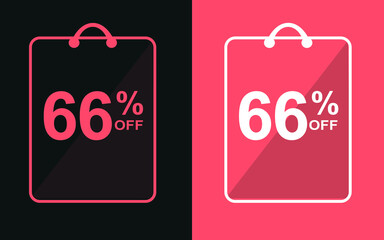 66% off.Sale banner with sixty-six percent off in a black and orange bag for store offers.