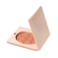 Dry round face powder in square pink casket isolated on white