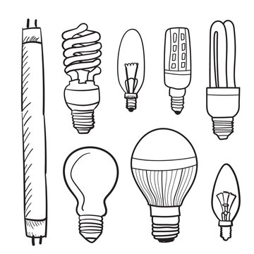 Hand drawn bulb, light bulb doodle sketch, lightbulb drawing