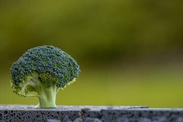Vegetable with blurry green background, broccoli, fresh and raw.