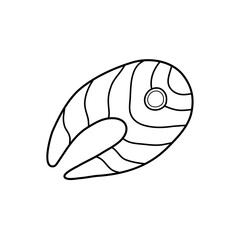 Simple fish steak in black color.  Vector illustration in the line style. Perfect for a label, logo, or restaurant decoration. Doodle element, isolated on a white background
