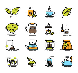 Tea Sign Color Thin Line Icon Set. Vector
