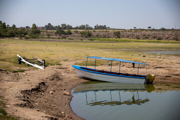 Mexico, Michoac&aacute;n 01-07-2021 El Zangarro, was a community that was under water in 79 to build the La Pur&iacute;sima dam in Irapuato, the lack of rain caused a very low water level, exposing the church that 