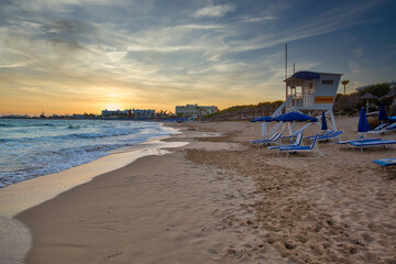 Sunset at Limanaki Beach in Ayia Napa, Cyprus.