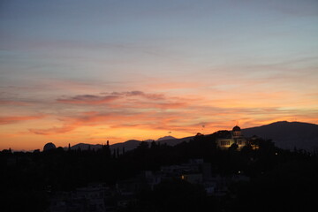 Temple on the hill and sunset 
