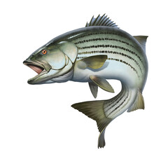Striped bass jumping out of the water illustration isolate realism. - 438251153