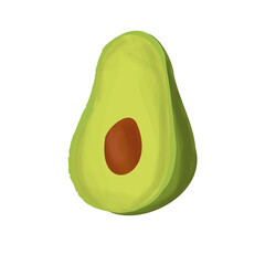Avocado fruit with core isolated on white background. Hand-drawn painting. Vector illustration.