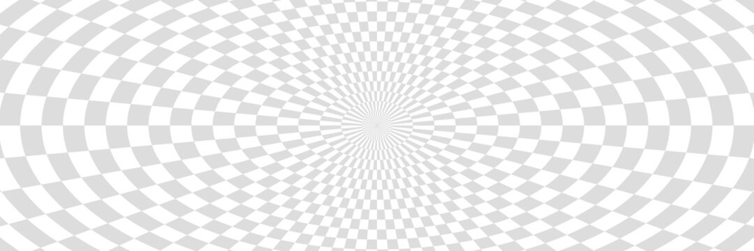 Vector illustration of checkered pattern with optical illusion. Op art abstract background. Long horizontal banner. © Anna
