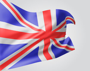 England, vector flag with waves and bends waving in the wind on a white background.