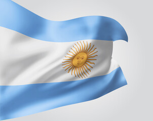 Argentina, vector flag with waves and bends waving in the wind on a white background.