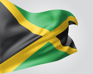 Jamaica, vector flag with waves and bends waving in the wind on a white background.