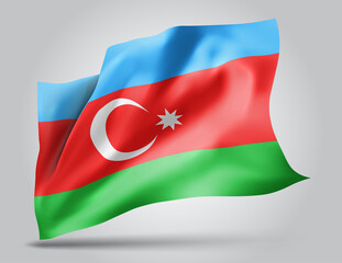 Azerbaijan, vector flag with waves and bends waving in the wind on a white background.