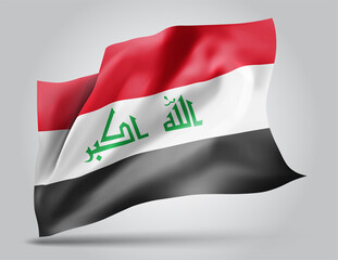 Naklejka premium Iraq, vector flag with waves and bends waving in the wind on a white background