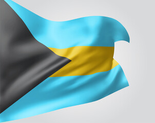 Bahamas, vector flag with waves and bends waving in the wind on a white background.