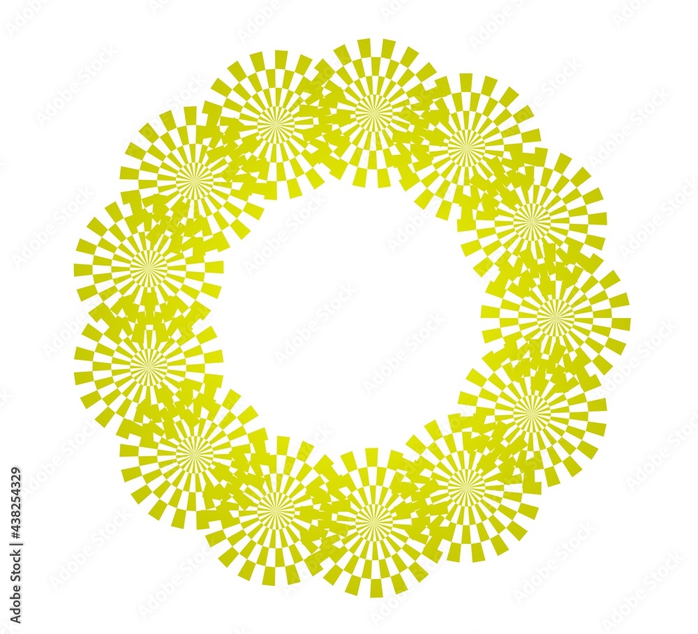 Poster abstract yellow circular pattern from planes. 3d rendering image.